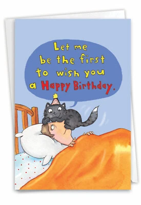NOBLEWORKS 1 Birthday Card with Envelope - Cat on Head C3791HBDG