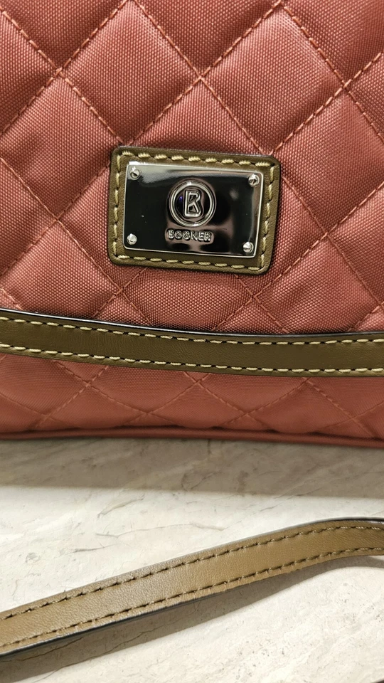 Nuevo Bolso Bandolera Bogner Rosa Acolchado Borde de Cuero, Bolso de Mano de Diseñador #D Foto 3 de 4