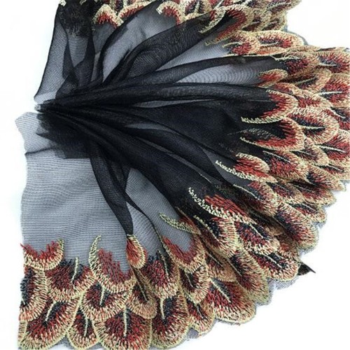 Peacock Feather Embroidery Lace Trims Ribbon Tulle Fabric Sewing Wedding Dress - Picture 17 of 21