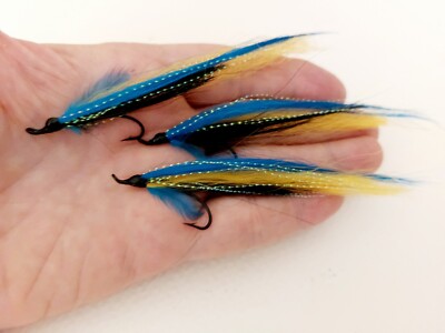 3 x Blue YellowSunray Shadow Gr. 8 Singles LACHS Angeln Fliegen Ref.0062