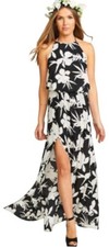 SHOW ME YOUR MUMU Heather Halter Maxi Dress LILY COLLINS Black White Floral NWT
