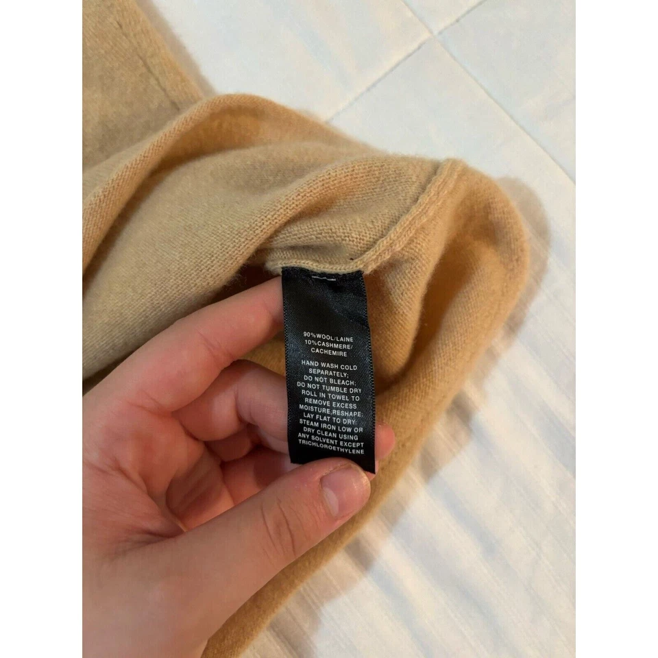 Lafayette 148 Sweater Womens Small Beige/Mustard Cashmere Wool Turtleneck Size M - Image 4 of 4