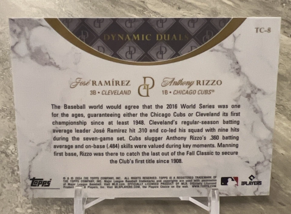 2024 Topps Dynamic Duals Jose Ramirez & Anthony Rizzo #TC-8 Title Clashes Cubs - Image 2 of 2