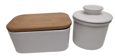Set of French Sweese Butter Bell Crock Dish Lid and Butter Dish With Lid