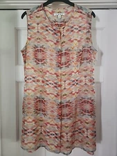 CAbi Avery AZTEC Sheer Tunic Top Button Front Colorful MED #760 Sleeveless Tank