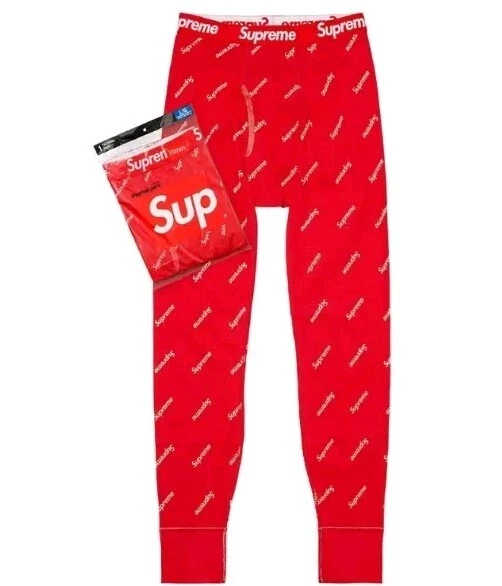 FW20 Supreme Hanes Thermal Hose (1 Packung) Rot Logos Größe M Neu Ungeöffnet