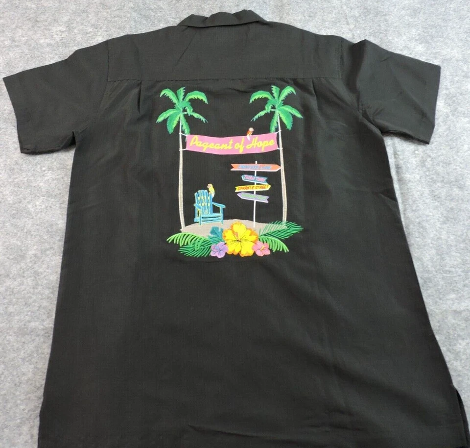 Harriton Mens Medium Embroidered Spellout Black Short Sleeve Camp Button Shirt - Image 3 of 4