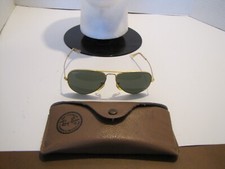 VTG 80'S/90'S RAYBAN AVIATOR SUNGLASSES W/BL ETCHED GREEN LENS 58 14 USED W/CASE