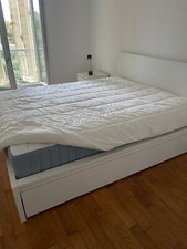 Lit haut blanc Ikea MALM 160 x 200cm avec rangement tiroirs et matelas à ressort