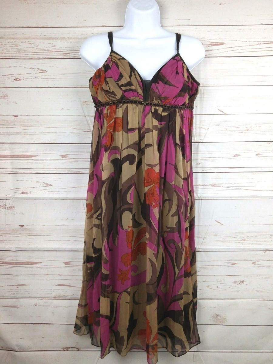 nicole miller silk dress Angelina Botanic Maxi US 0 spirit in a bounty of florals and a breezy Nicole By Nicole Miller Brown