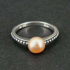 Ring Silver Cultured Pearl with Bead Look Band Sterling 925 Size 7 Band Ring