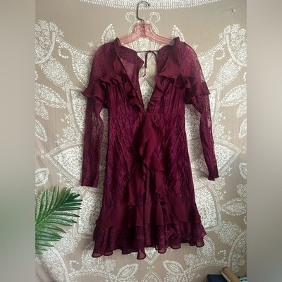 For Love and Lemons Daphne Lace Mini Dress in Bordeaux