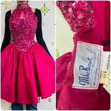 Vintage 80s Pink Sequin Poofy Prom Party Dress Crinoline Glam Princess Small