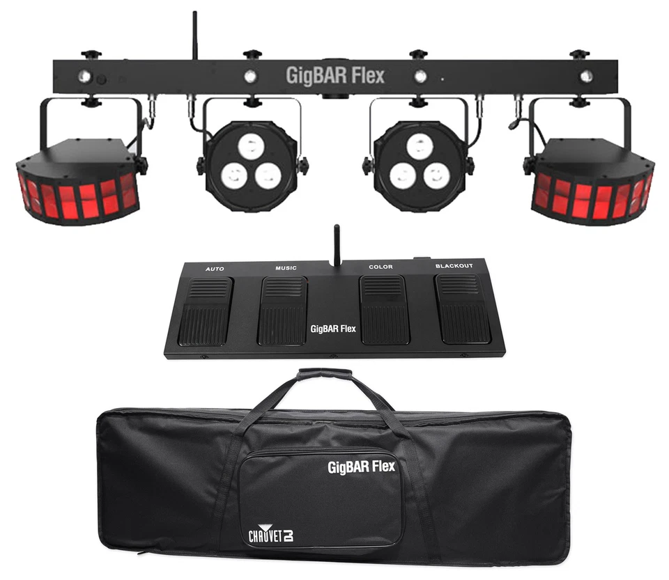 Chauvet DJ GigBAR Flex Lighting Kit w/2) Derby+2) Par Can Lights+Footswitch+Case - Image 2 of 4
