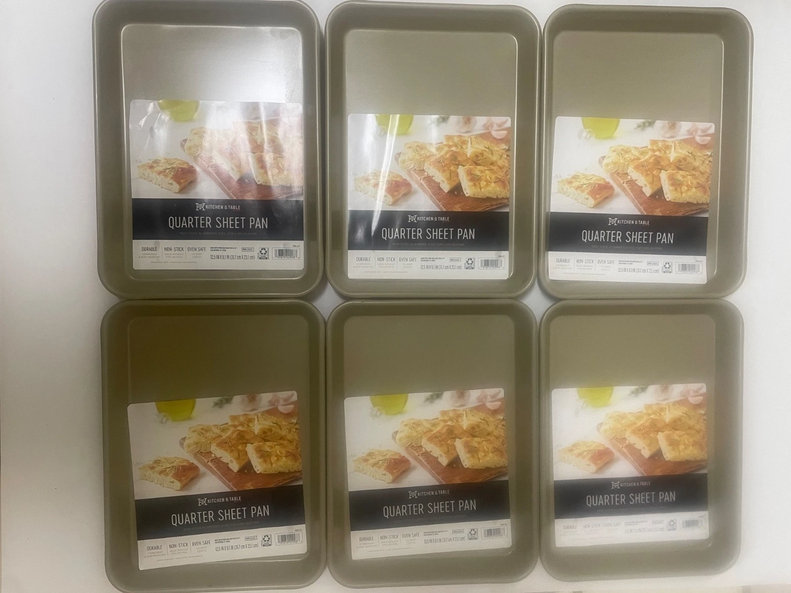 6 Count Lot - 12.5" X 9.1" Quarter Sheet Pan (Gold) Non-Stick Rust Resistant