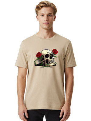Skull-With-Roses-8 Mens Graphic Tee, 100% Cotton, Casual Summer Wear