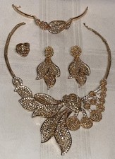4 Piece Fashion Gold Tone Gold Plated Metal Necklace Bracelet Earring Ring Set