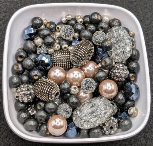 4.3oz Mystery Bead Soup Bag: Mixed Loose Craft, Kit, Jewelry 🖤🩶🤍🤎🖤