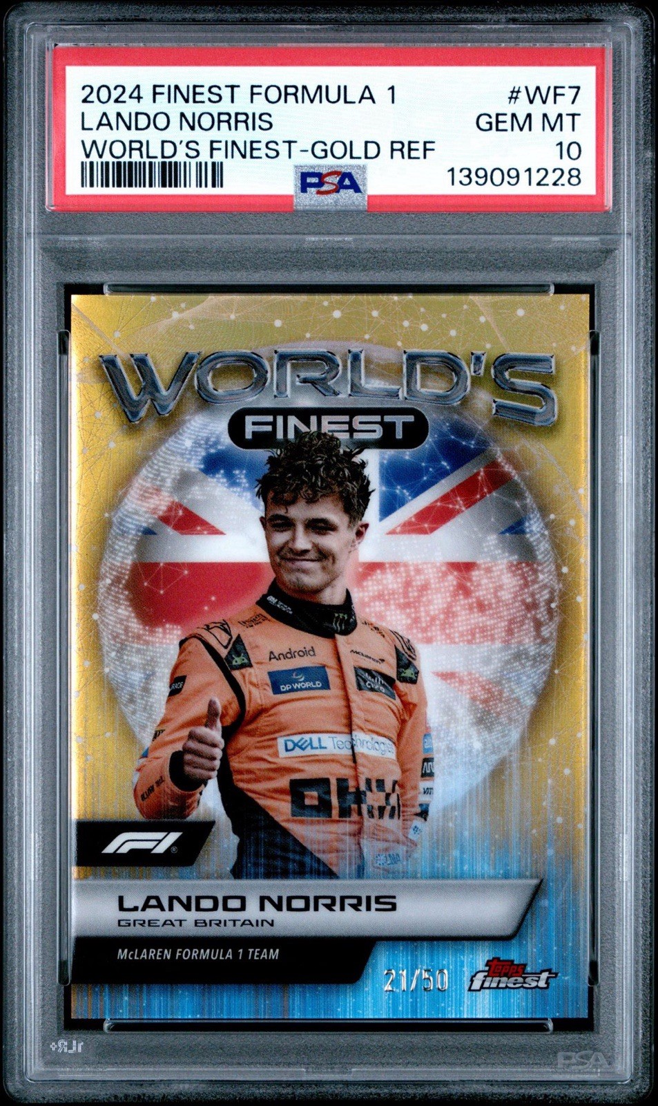2024 Topps Finest Formula 1 #WF7 Lando Norris World's Finest Gold /50 PSA 10