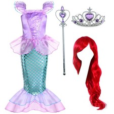 Joy Join Little Mermaid Costume for Girls Dress Up 5-6 Years, Purple