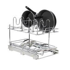 14 in Chrome Sliding Pot and Pan Lid Organizer for Kitchen Cabinet Storage