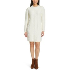 Nine West Women's Cream Long Sleeve Mini Sweater Dress - Size: L