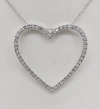 LARGE 1/2CTW GENUINE DIAMOND HEART PENDANT NECKLACE 10K WHITE GOLD BEAUTIFUL
