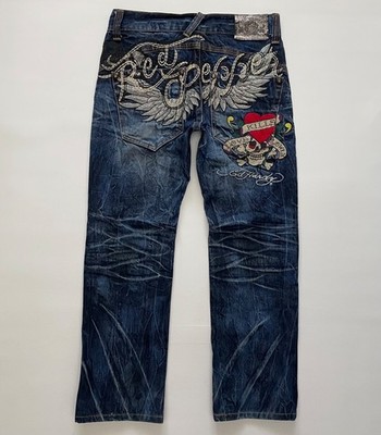 Rare Y2K Red Pepper x Ed Hardy Jeans Women s Sz 28 Embroidered Love Kills Slowly