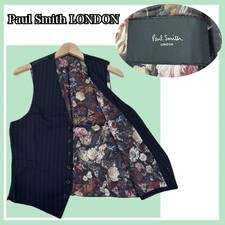 Paul Smith Silk Blend Striped Vest Floral Lining Navy M Japan