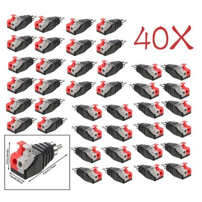 40Pcs Speaker Wire Cable to Audio Male RCA Connector Adapter Jack Plug