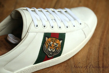 Scarpe da ginnastica Gucci Ace in pelle bianca Tiger Snake sneakers uomo UK 1...