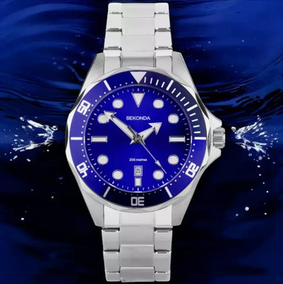 Herrenuhr Sekonda Hudson Pro Divers 200 Meter blaues Zifferblatt & Lünette 30097 UVP 85 £