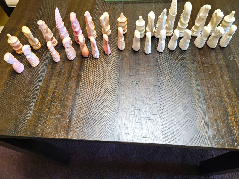Tribal Carved Soapstone Chess Pieces  Complete, No Board