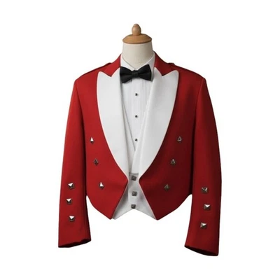 Men’s Red Wool Doublet Prince Charlie Kilt Jacket with Waistcoat Chest 34"-54"