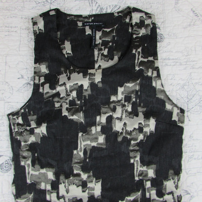 Sarah Pacini stretch black silver bronze print sleeveless sheath dress size 1 S