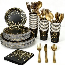175 Pcs Black Gold Party Plates Napkins Set f...