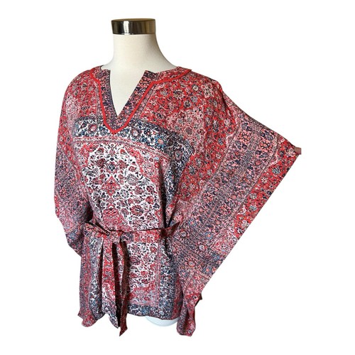 W by Worth Batik Floral Print Kaftan Belted Tie Waist - Worth P = US Sz S - Picture 4 of 8