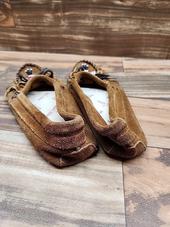 Mocasín vintage con cuentas Minnetonka para mujer 7 flecos de gamuza marrón nativo americano Foto 4 de 4