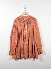 Free People Dress Size M 5 O'clock Time Mini Ruffle Boho Victorian Smock Peasant
