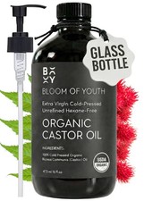 100 Pure Cold Pressed Organic Castor Oil, Glass Bottle 16oz  Hexane Free, Un...