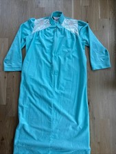 Vtg Sears Carriage Court Robe Housecoat Aqua 1/2 Zip Up 1990s Grannycore Costume