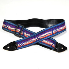 Vintage "ACE Gibson" Style Woven Embroidered Guitar Strap Genuine Leather Ends