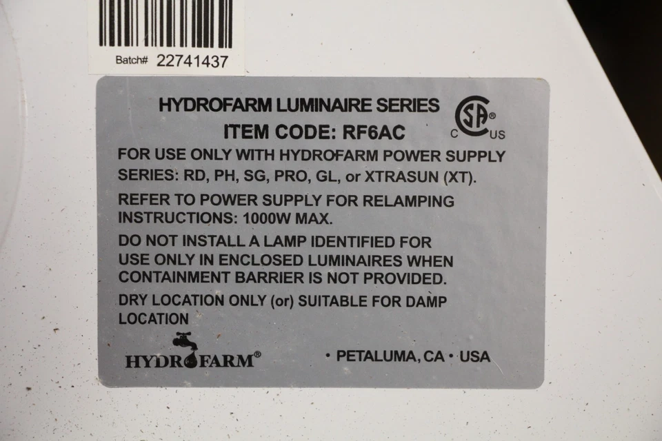 Светильник Hydrofarm RF6AC отражатель НА ЗАПЧАСТИ/РЕМОНТ сломанная лампа - Изображение 4 из 4