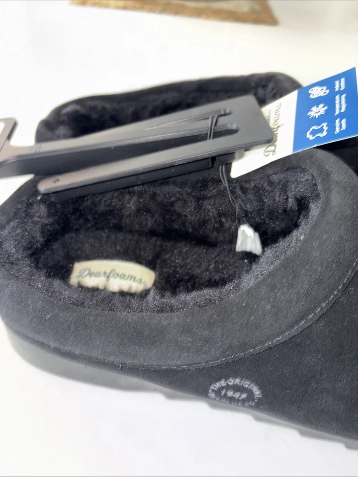 Dearfoams Para Mujer 11/12 XL Doreen Gamuza Genuina Zueco Casa Zapato Zapatilla Rasguño Foto 4 de 4