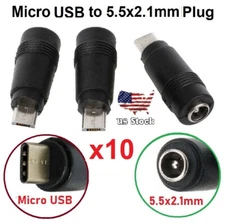 10 Pcs 5.5x2.1mm Female Jack to Micro USB Male Plug DC Power Connector Adapter