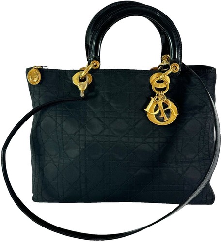 Christian Dior Shoulder Bag Leather Nylon Black Size:W:8.1 × H:6.7