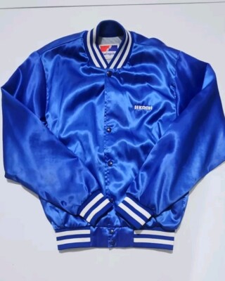 Vtg Koch Coat Satin Jacket Button Up Swingster Made In Usa Blue Small