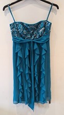 Debut Debenhams Formal Dress Size 10 Blue Waterfall Front Sequins Knee Length NT