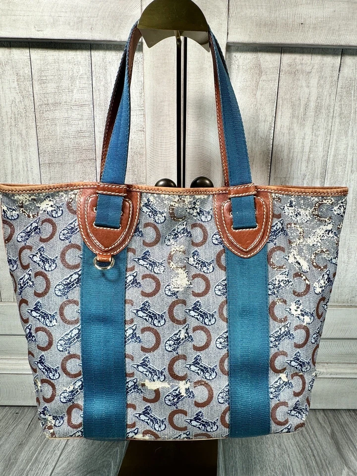 Celine Macadam узор наплечная сумка с короткими ручками подлинный коричневый логотип Aqua ручки - Изображение 2 из 4