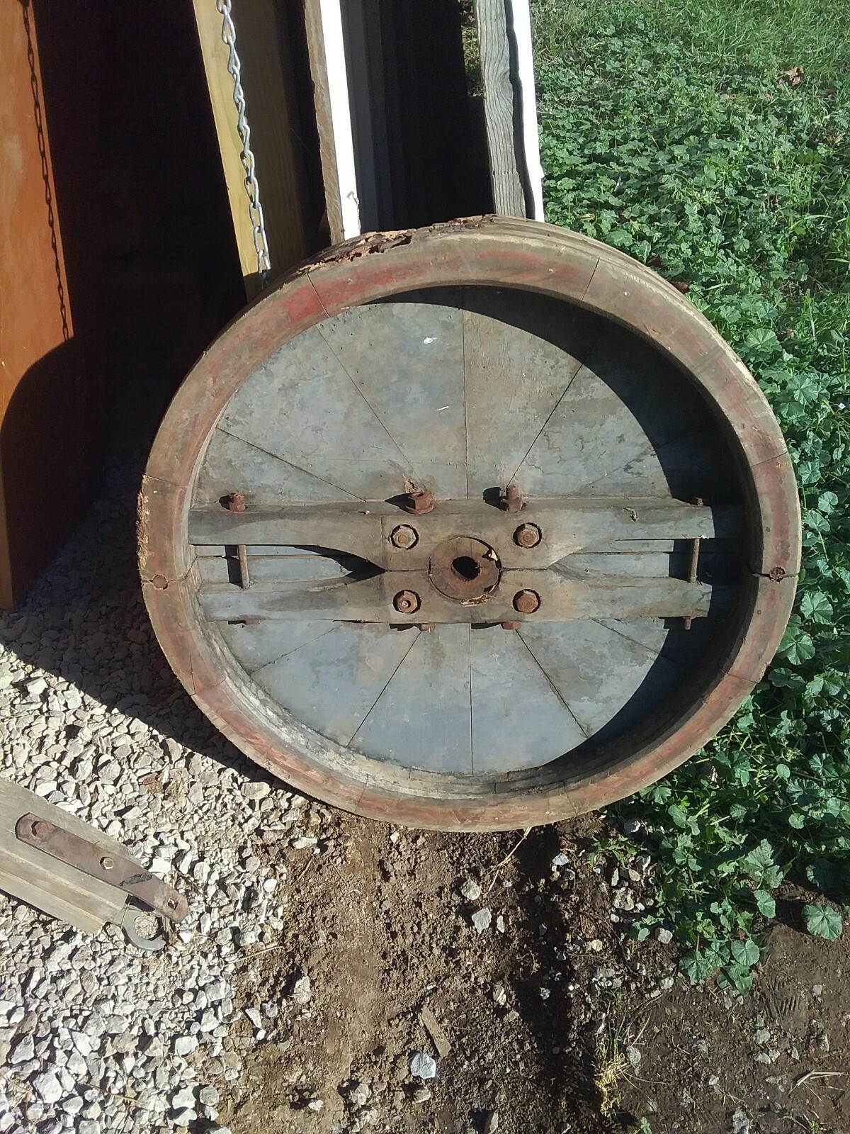 Vintage Large 32" Wooden Flat Belt Pulley Wheel Antique Farmhouse